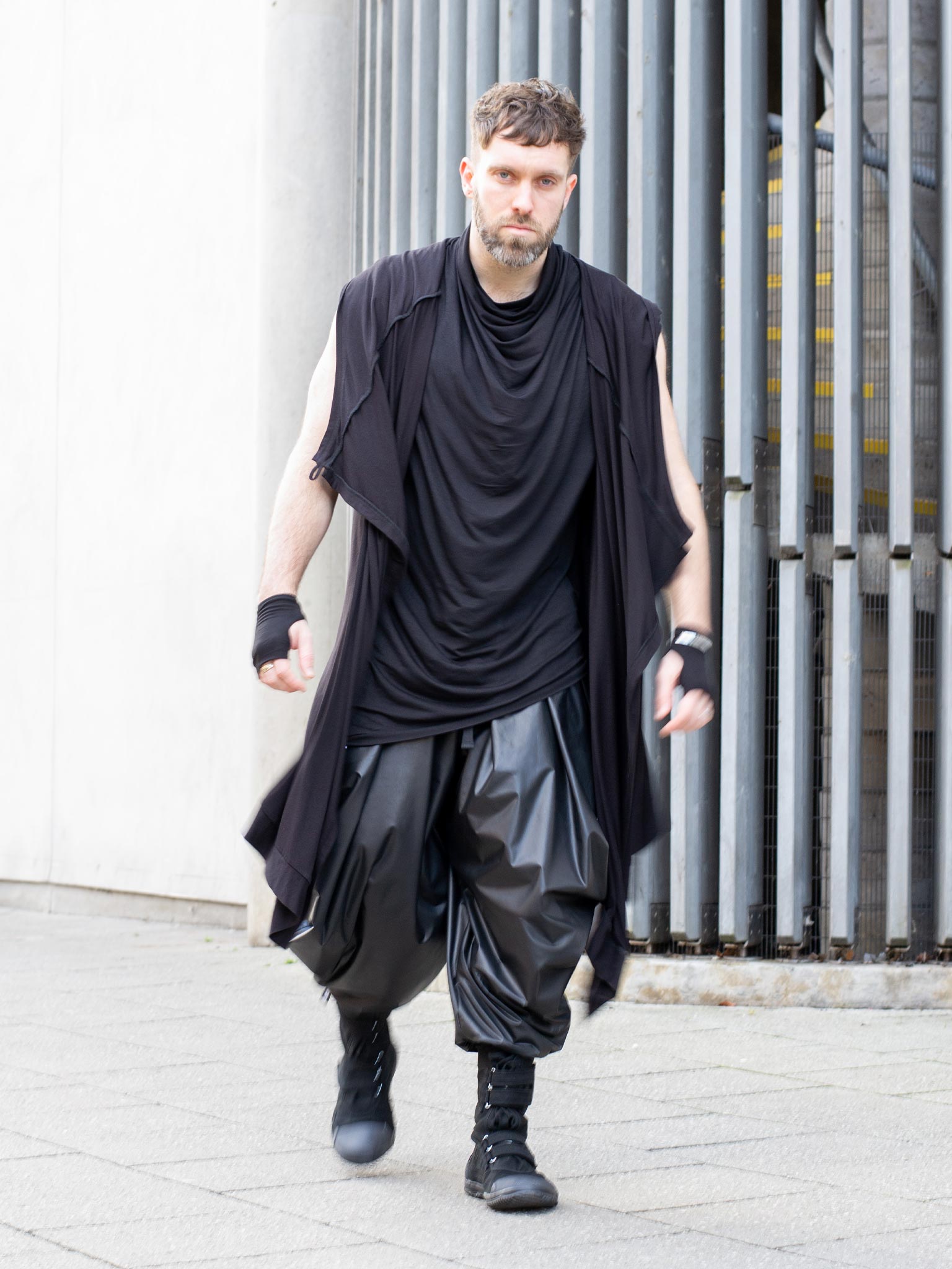 Krypt Men's Asymmetric Draped Sleeveless Top in Black - Rags by Jak