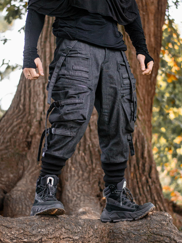 Haides Men's Cargo Pants with Straps and Buckles, Drop Crotch Fit, Multi Pocket Design - Rags by Jak