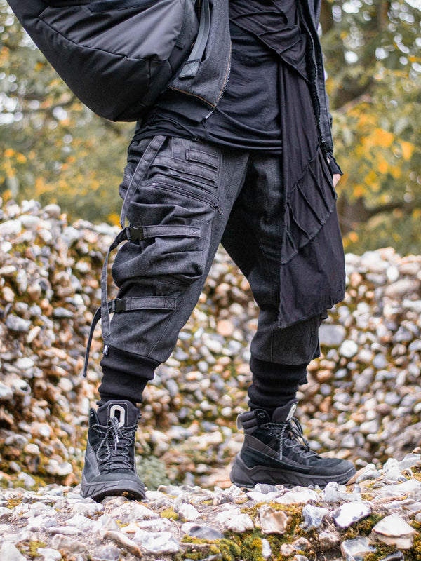 Styled Image of Haides Men's Cargo Pants with Straps and Buckles, Drop Crotch Fit, Multi Pocket Design - Rags by Jak