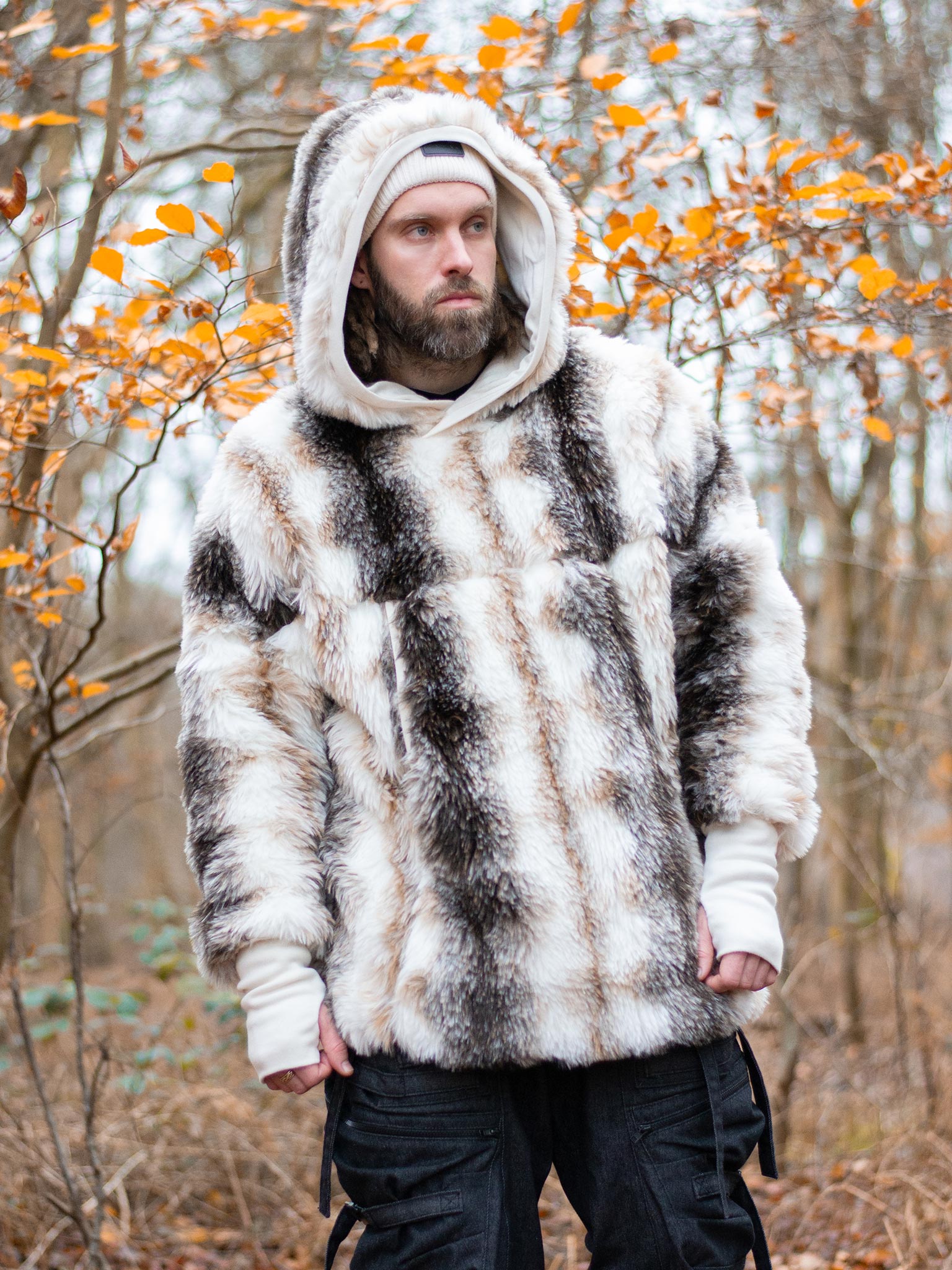Lycerian Men's Oversized Faux Fur Hoodie with Thumbholes (Limited