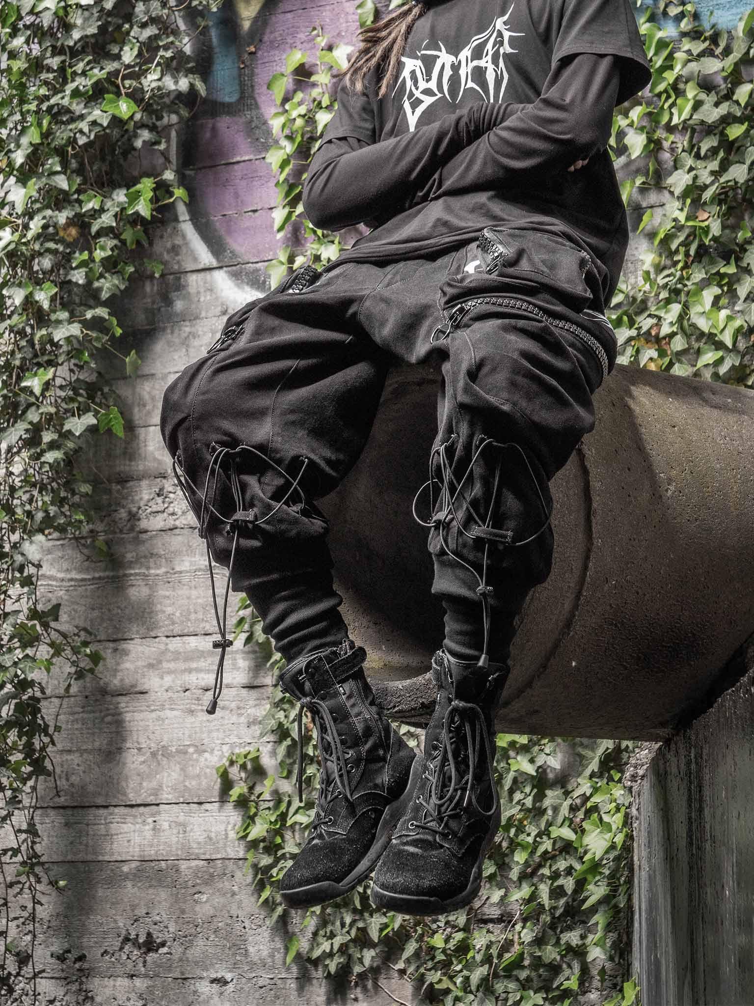 GutterRags Men's Designer Cargos, Chunky Zippers & Graffiti