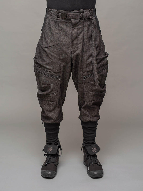 Rhidian Men's Designer Cargo Pants in Denim with 4 Pockets, Belt & Buckle Closure, Drop Crotch and Ribbed Calf Support