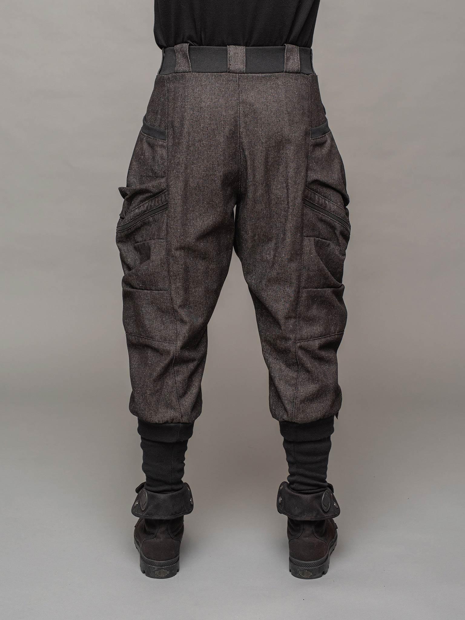 【Raucohouse】Technical D-ring low cargo pants Rhidian Men's Designer Denim Drop Crotch Cargo Pants - Rags
