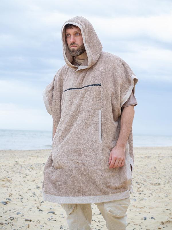 Thalor 2 in 1 Hooded Beach Towel Poncho - Sand
