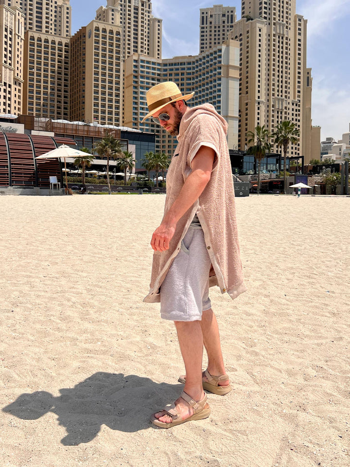 Thalor 2 in 1 Hooded Beach Towel Poncho - side view of popper details