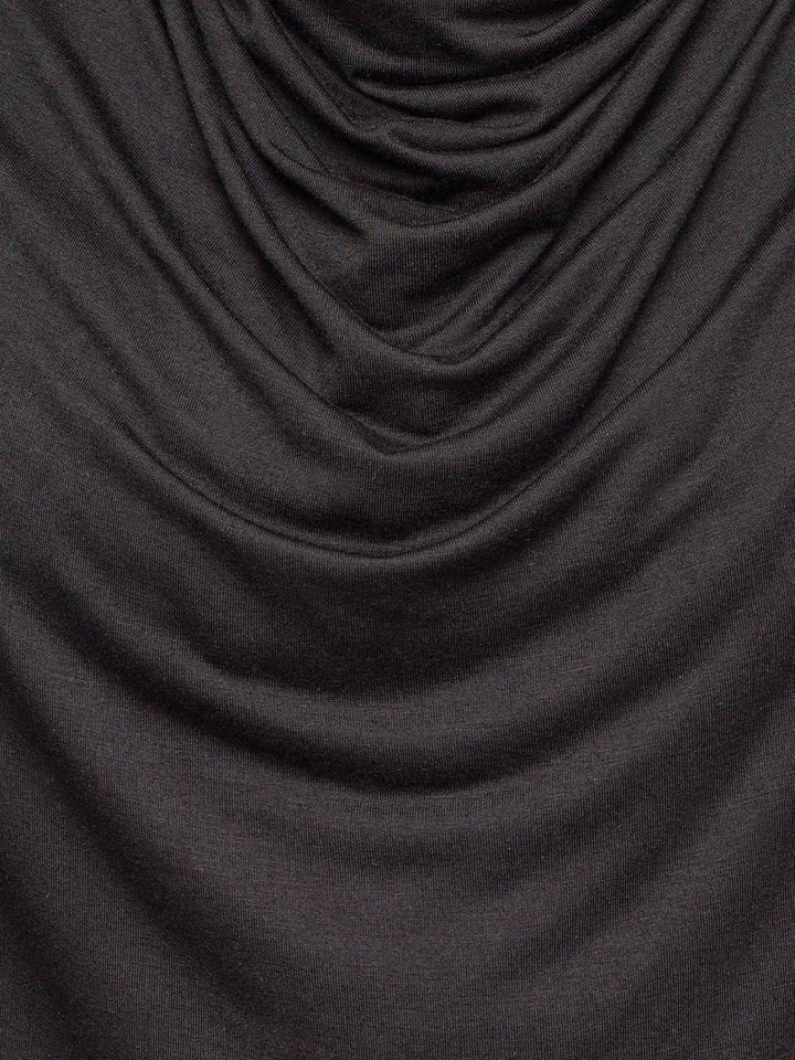 krypt bamboo asymmetric draped t-shirt in black - close-up