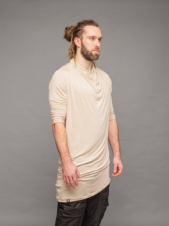 krypt bamboo asymmetric draped tshirt in sand - right side view