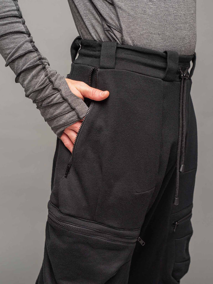Front top zipped pocket view of the Legion X joggers by Rags by Jak
