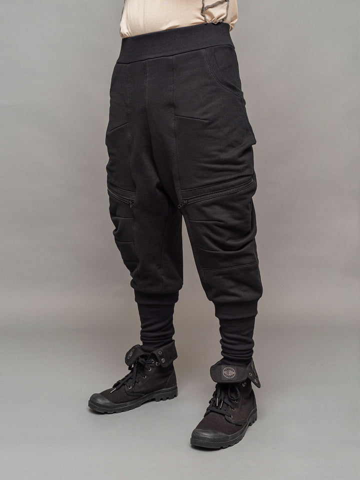 Left side view of the Nomadix joggers in black