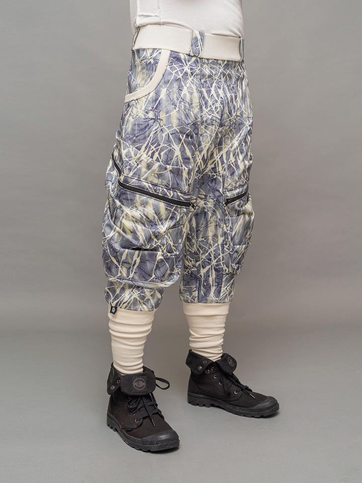 Front right side view of the Poseidon denim cargo pants by Rags by Jak.