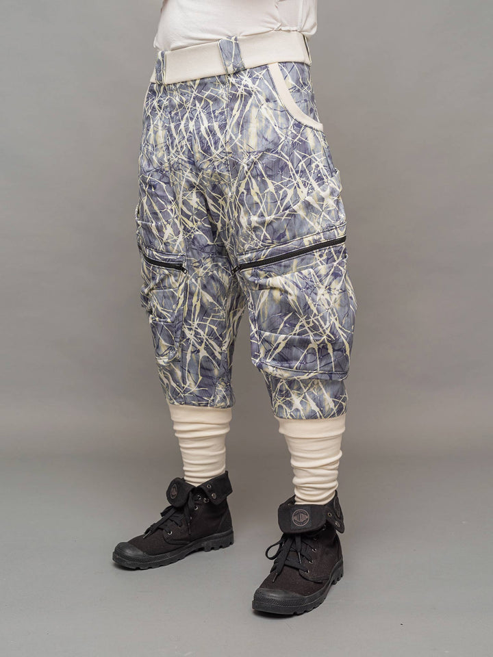 Front left side view of the Poseidon denim cargo pants by Rags by Jak.