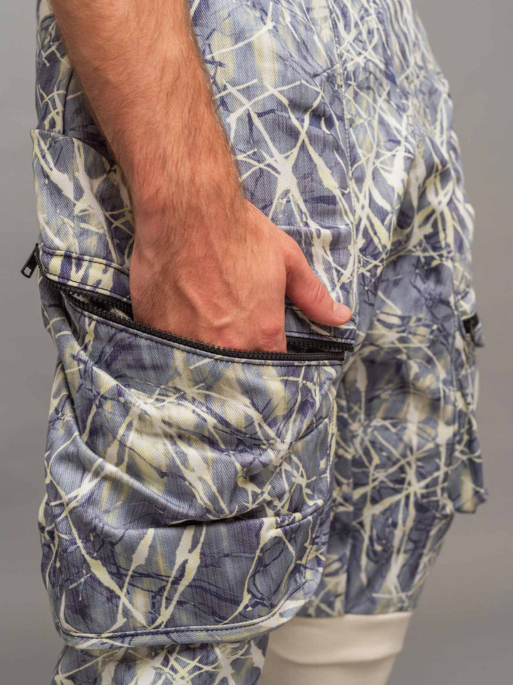Zipped pocket view of the Poseidon denim cargo pants