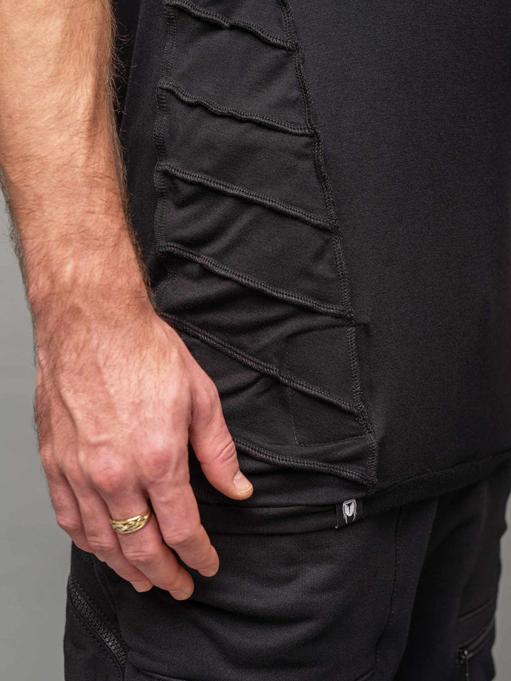 Hem and label view of the Raider short sleeve t-shirt in black