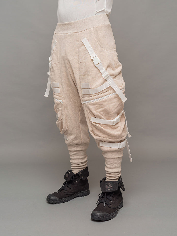 Front left right side view of the Renegade joggers in sand..