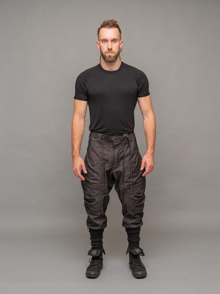 Full body shot of the Rhidian Cargos styled with the Fusion T-Shirt.