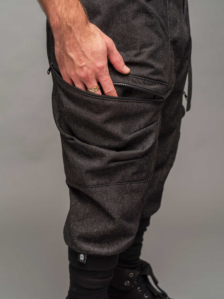 Close-up of the knee zipped pocket of the Rhidian Cargos.