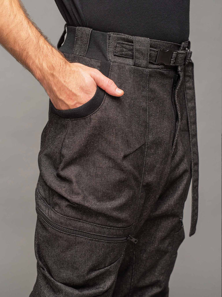 Close-up of the side waist and hip pockets of the Rhidian Cargos.