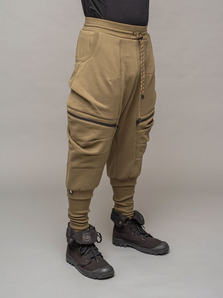 Front right side View of the Ronin Joggers in Green by Rags by Jak