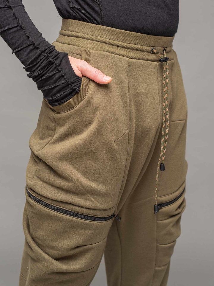 Front top pocket View of the Ronin Joggers in Green by Rags by Jak