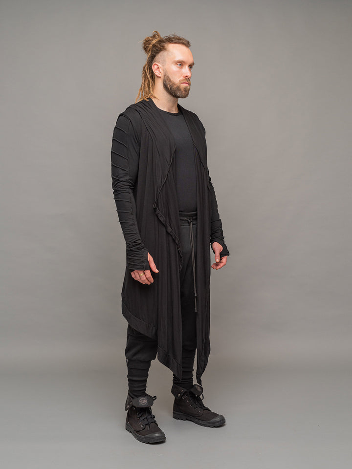 Front right side view of the Shadow cloak in black by Rags by Jak.