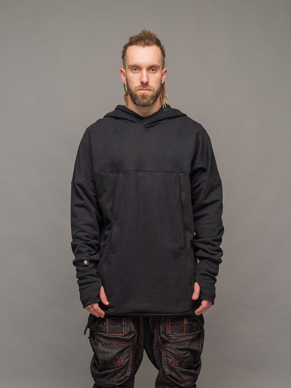 Front view of the Titan hoodie in black.