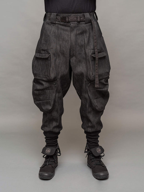 Front view of the Warlock cargo pants by Rags by Jak.