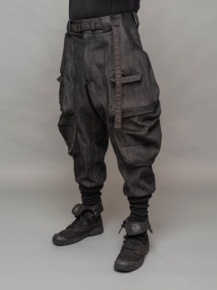 Front left side view of the Warlock cargo pants by Rags by Jak.