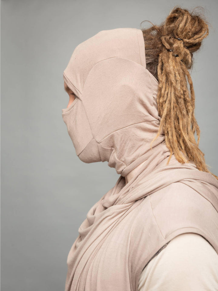 Gorgon dreadlock balaclava in taupe - side view