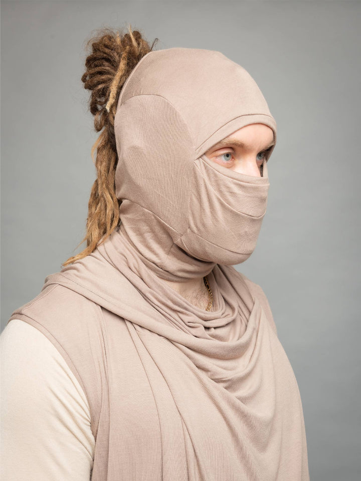 Gorgon dreadlock balaclava in taupe - side view close-up