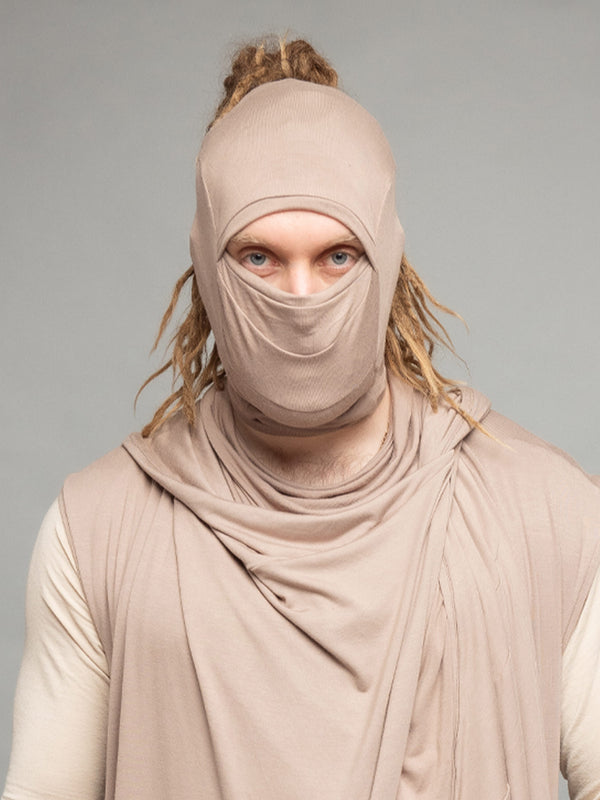 Gorgon dreadlock balaclava in taupe - front view