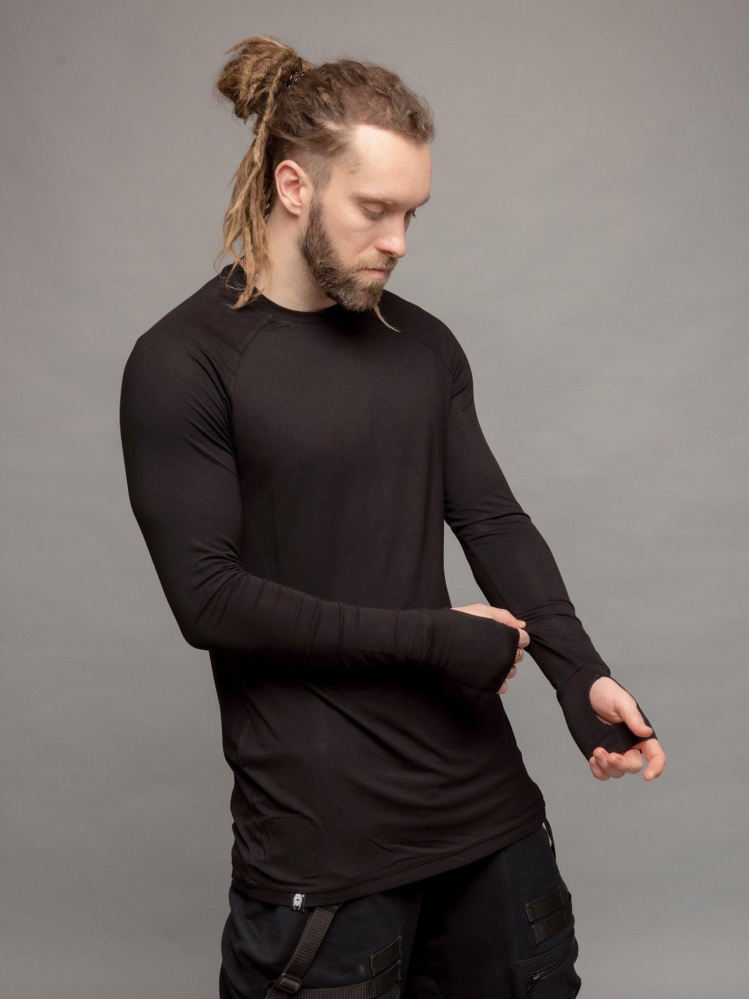 Fusion Men's Longline Bamboo T-Shirt with Thumbholes - Rags Fusion Men's Longline Bamboo T-Shirt with Thumbholes - Rags