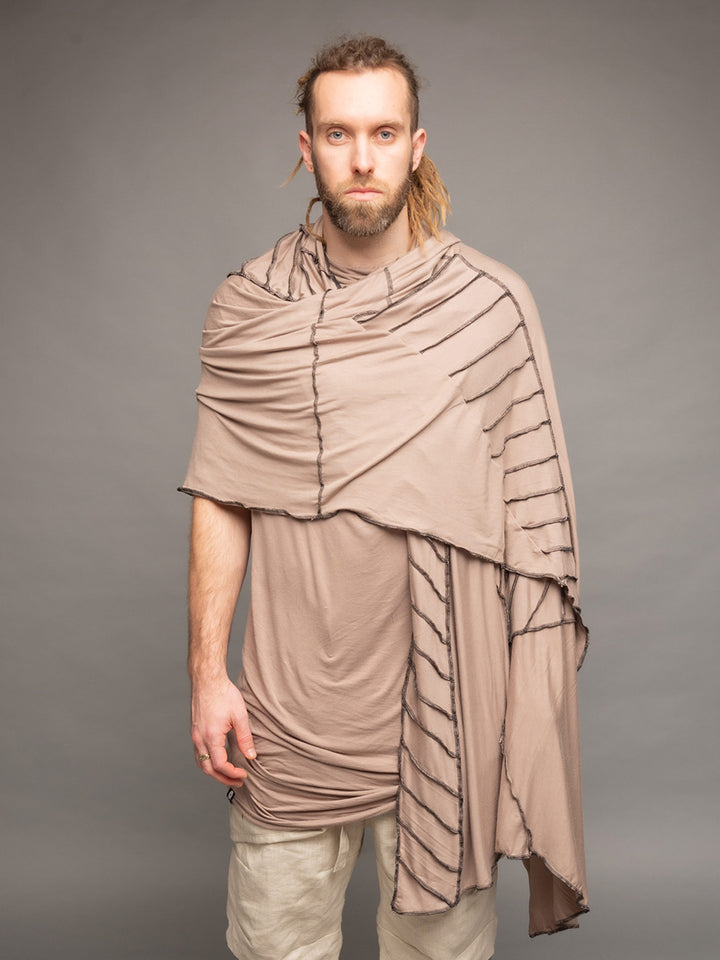 Atheon oversized wrap over dystopian scarf in Taupe by Rags by Jak - Front View