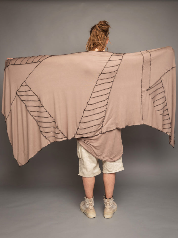 Atheon oversized wrap over dystopian scarf in Taupe by Rags by Jak - Full Scarf view