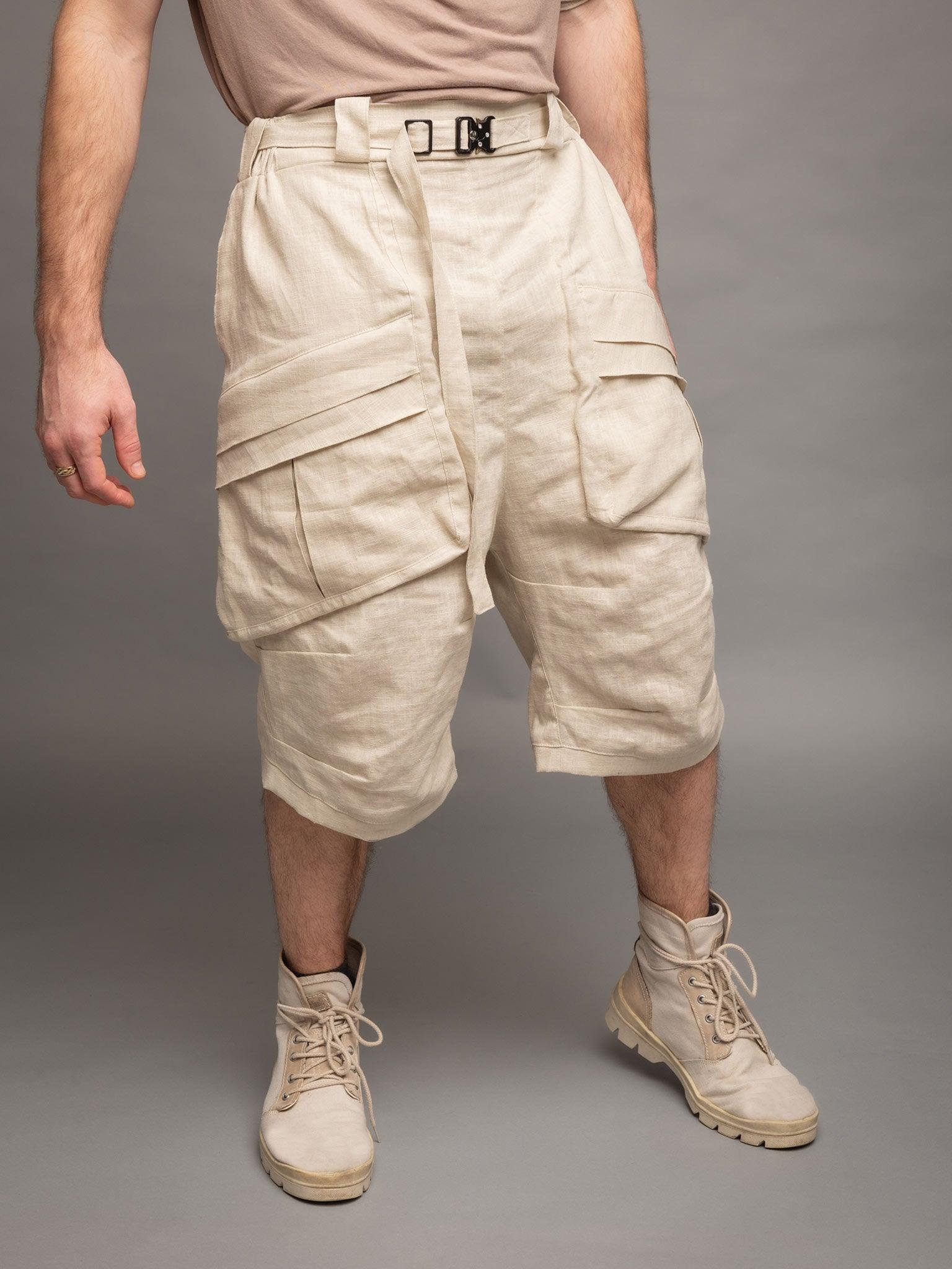 Zyrex Men's Linen Cargo Shorts with 8 Pockets in Sand - Rags by Jak